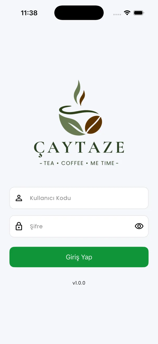 Çaytaze Servis uygulaması, Giriş — açık tema ekranı
