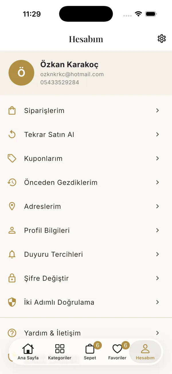 Moon & Melody uygulaması, Hesabım ekranı