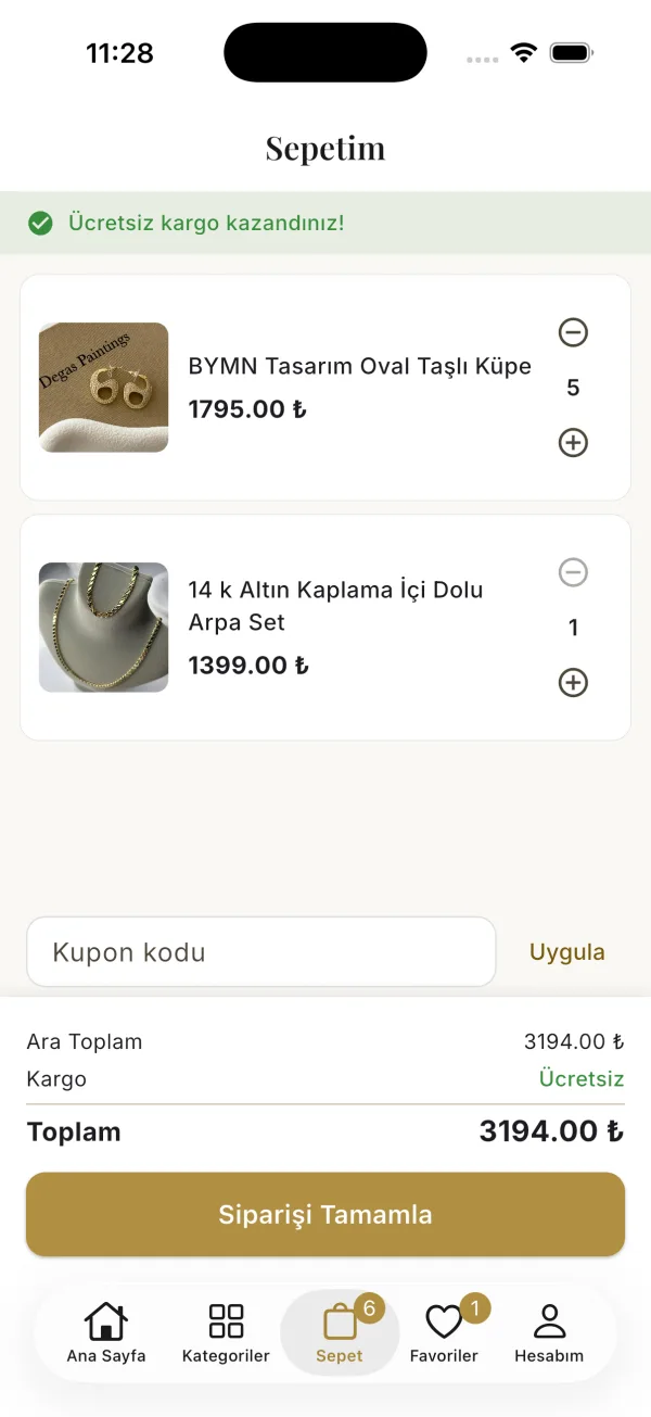 Moon & Melody uygulaması, Sepet ekranı