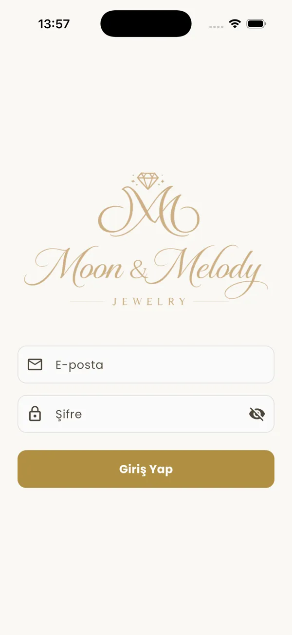 Moon & Melody Admin uygulaması, Giriş — açık tema ekranı