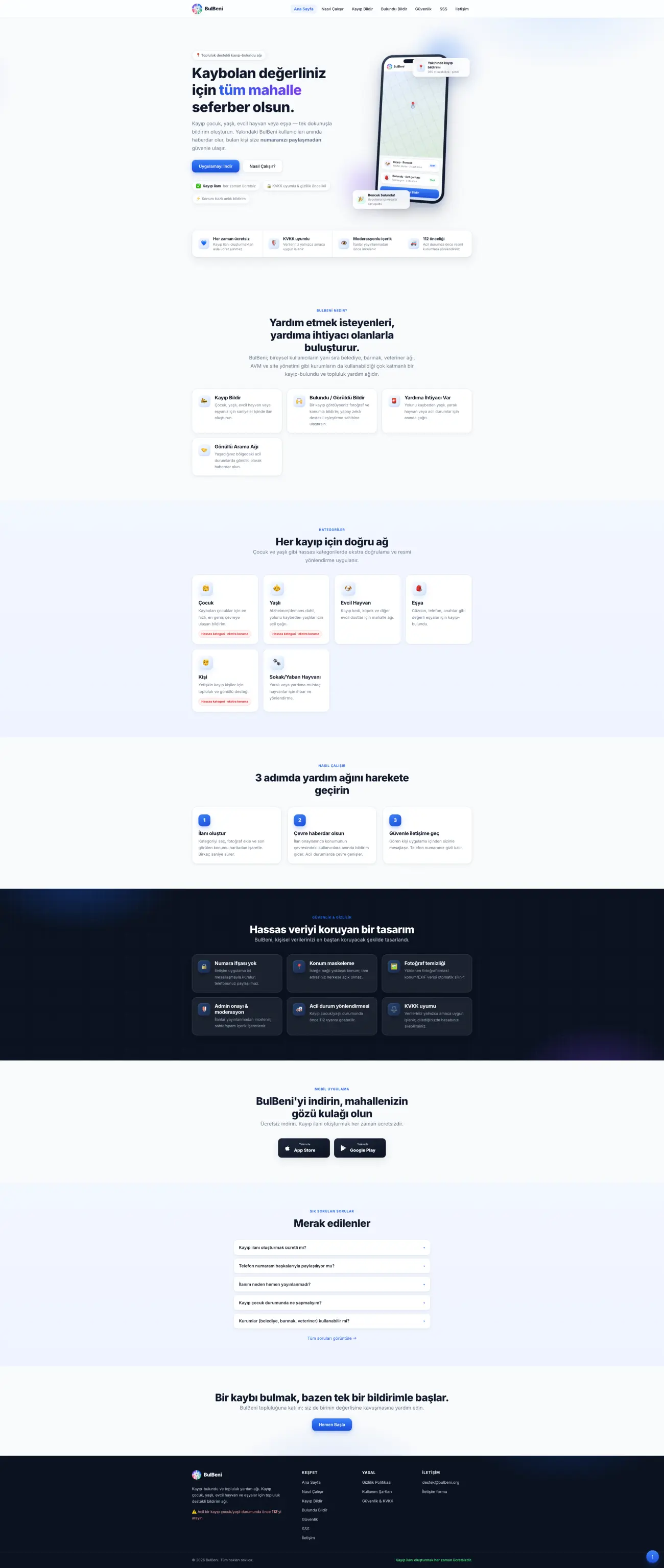 BulBeni web sitesi ana sayfasının tam ekran görüntüsü
