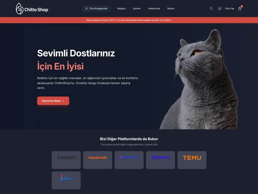 ChittoShop web sitesi ekran görüntüsü