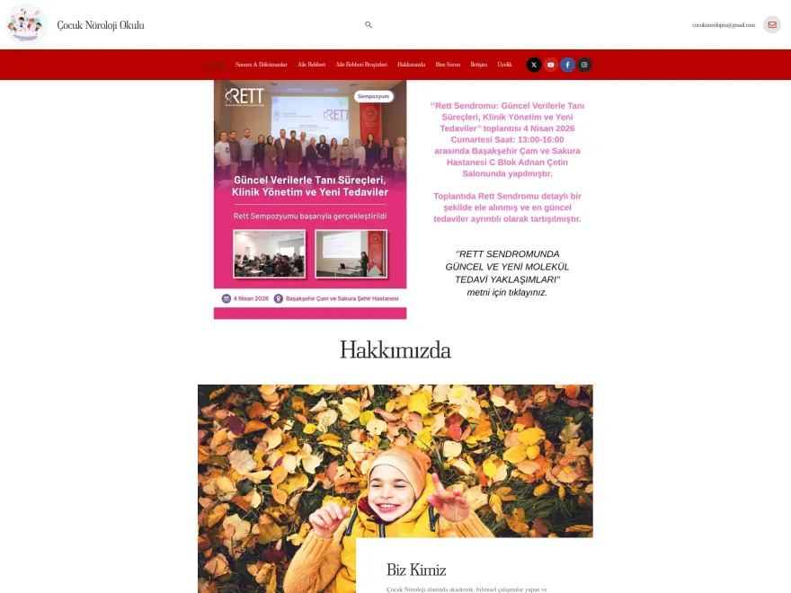 Çocuk Nöroloji Okulu web sitesi ekran görüntüsü