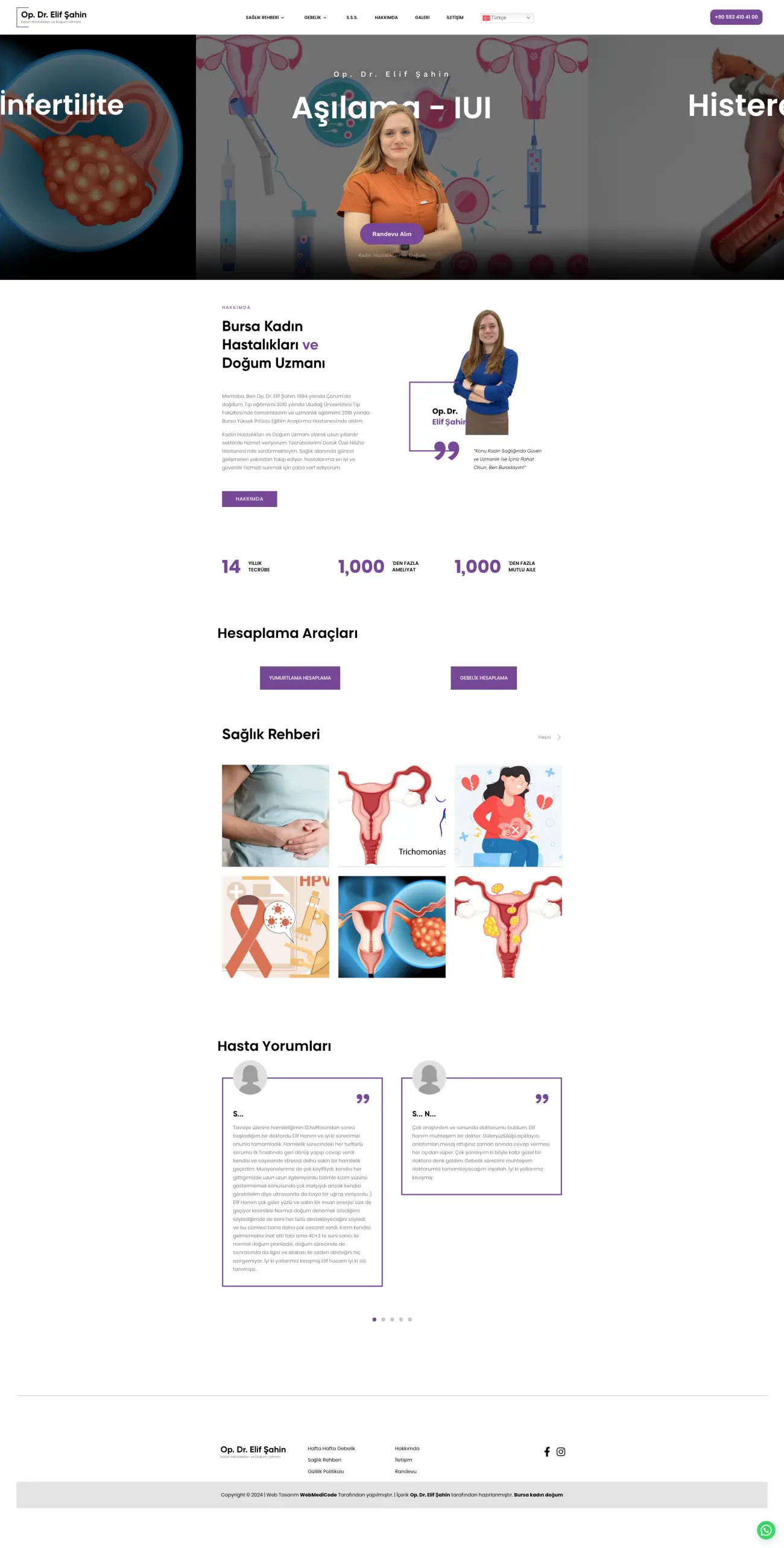 Dr. Elif Şahin web sitesi ana sayfasının tam ekran görüntüsü