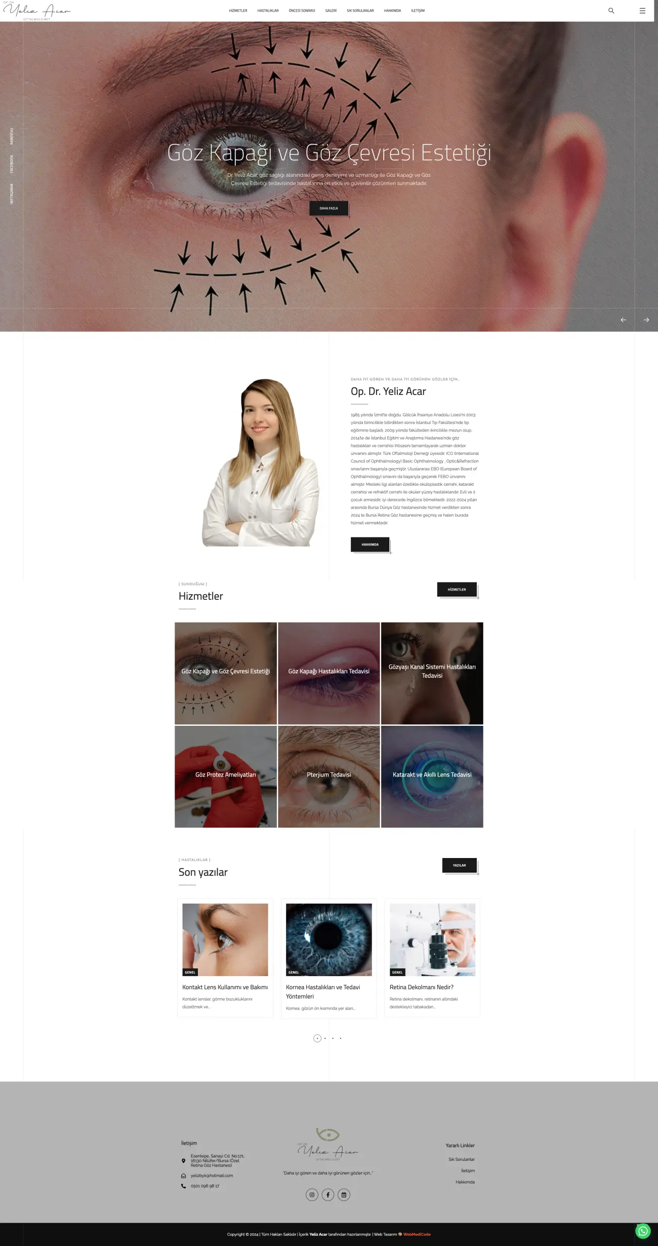 Dr. Yeliz Acar web sitesi ana sayfasının tam ekran görüntüsü