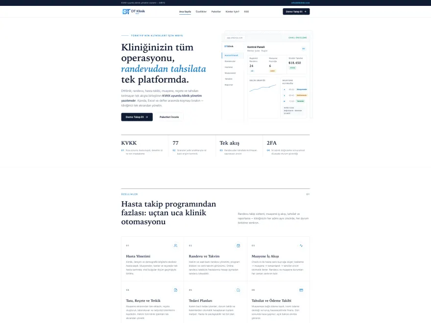 DT Klinik web sitesi ekran görüntüsü