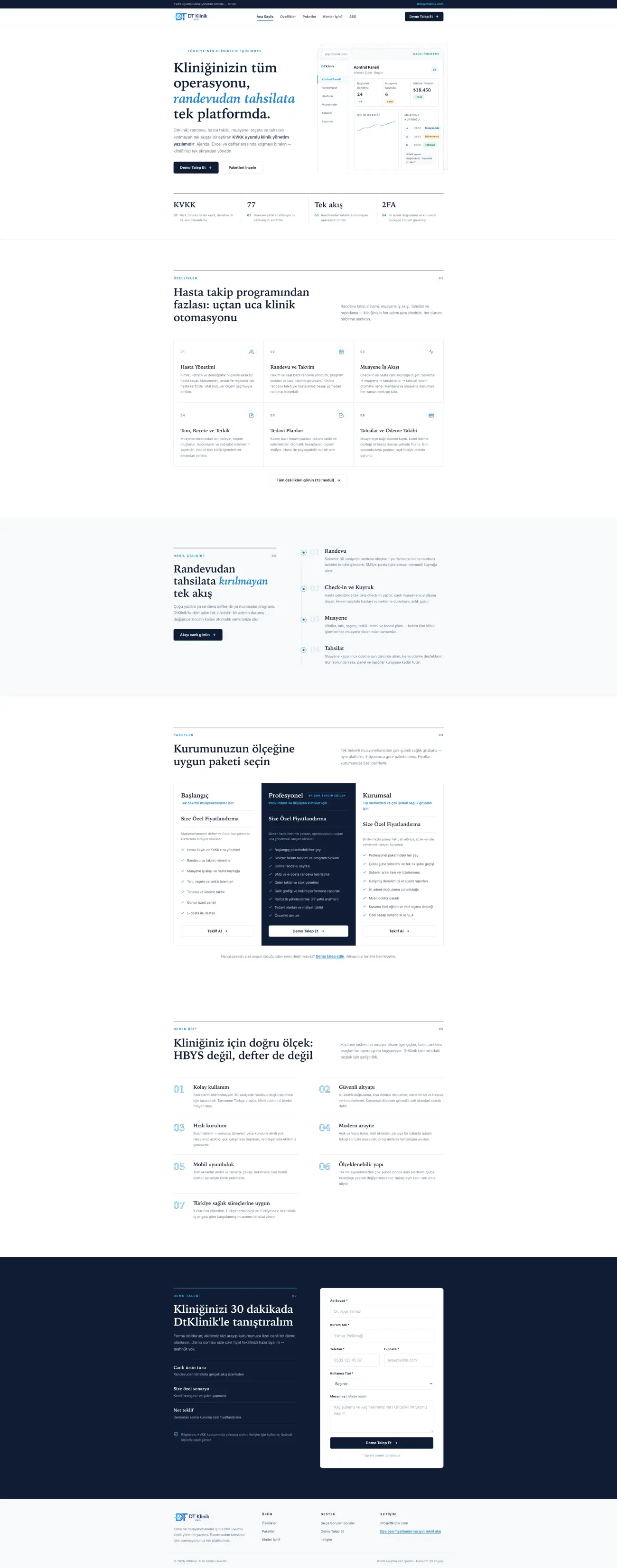 DT Klinik web sitesi ana sayfasının tam ekran görüntüsü