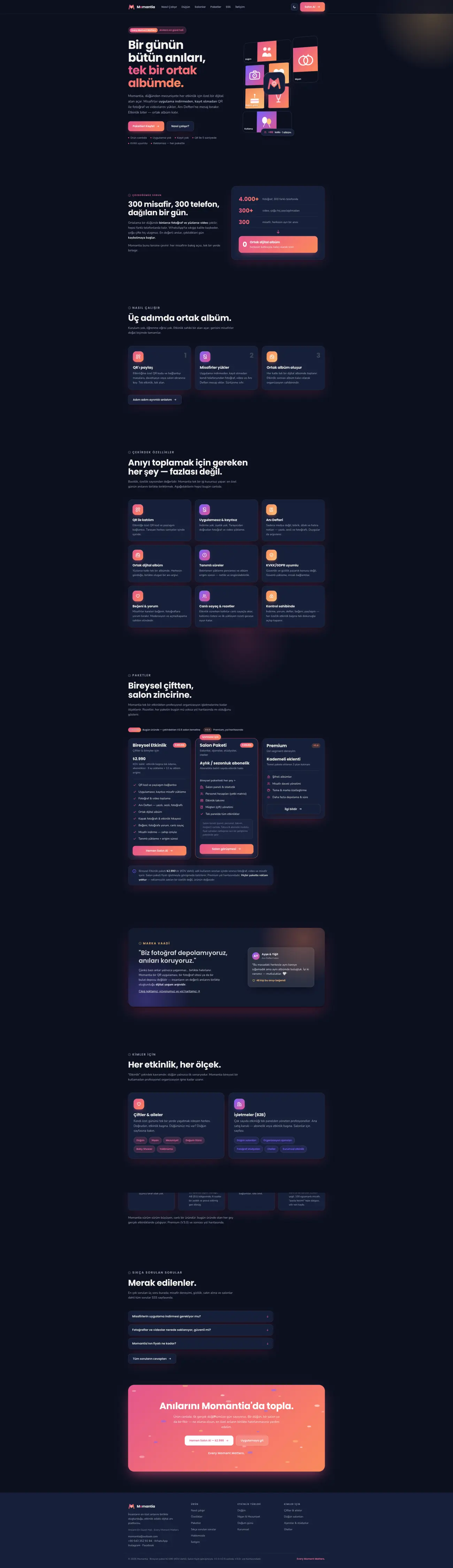 Momantia web sitesi ana sayfasının tam ekran görüntüsü