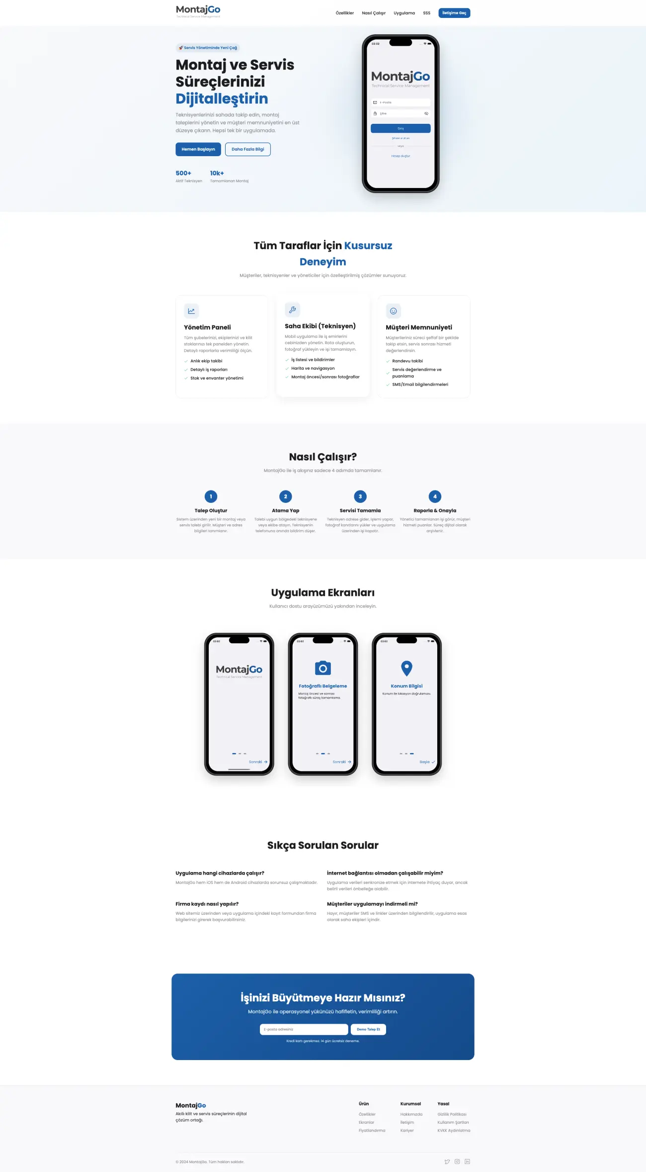 MontajGo web sitesi ana sayfasının tam ekran görüntüsü